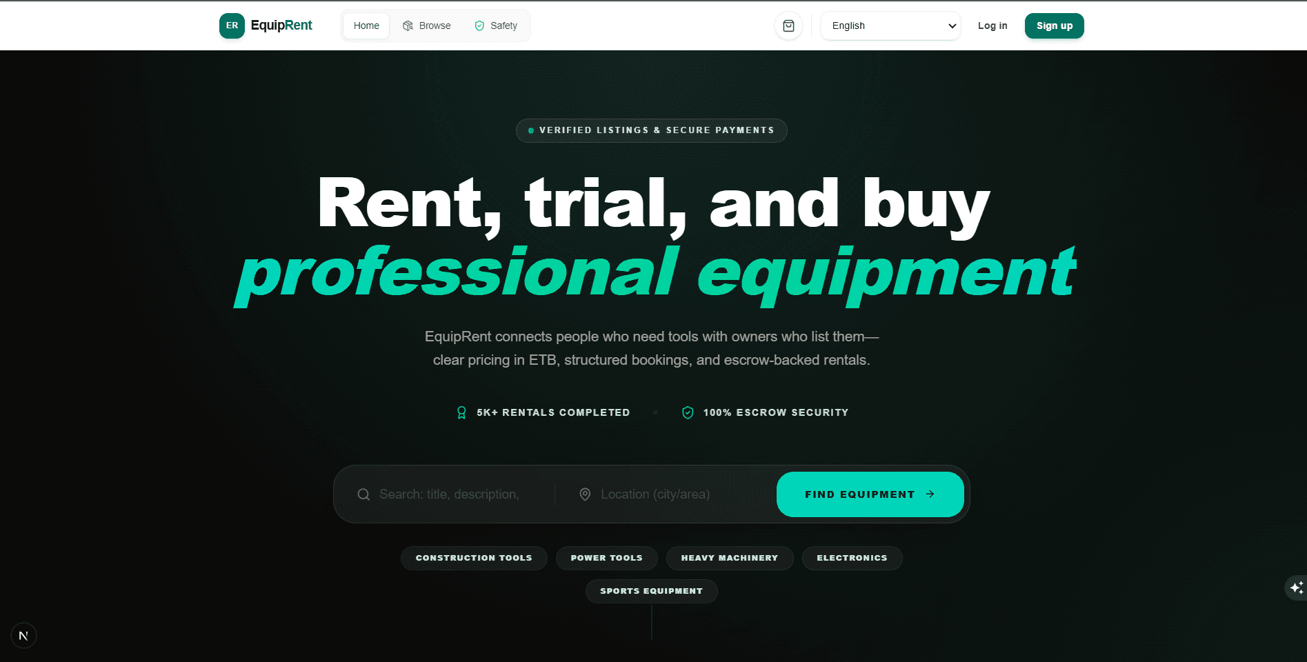 EquipRent — Landing & search